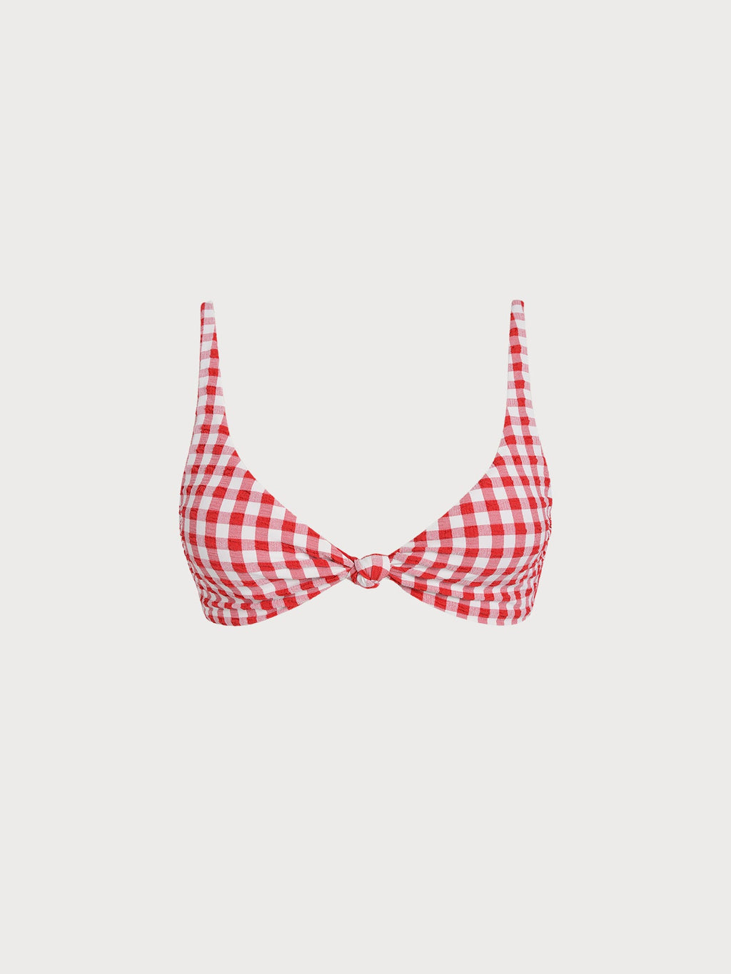 Şık Kırmızı Kareli Düğüm Bikini Üstü - Yaz Modası