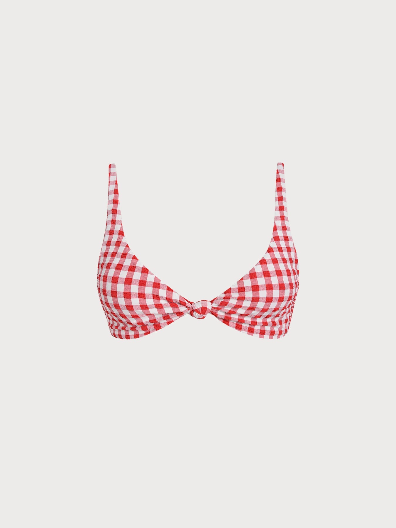 Şık Kırmızı Kareli Düğüm Bikini Üstü - Yaz Modası