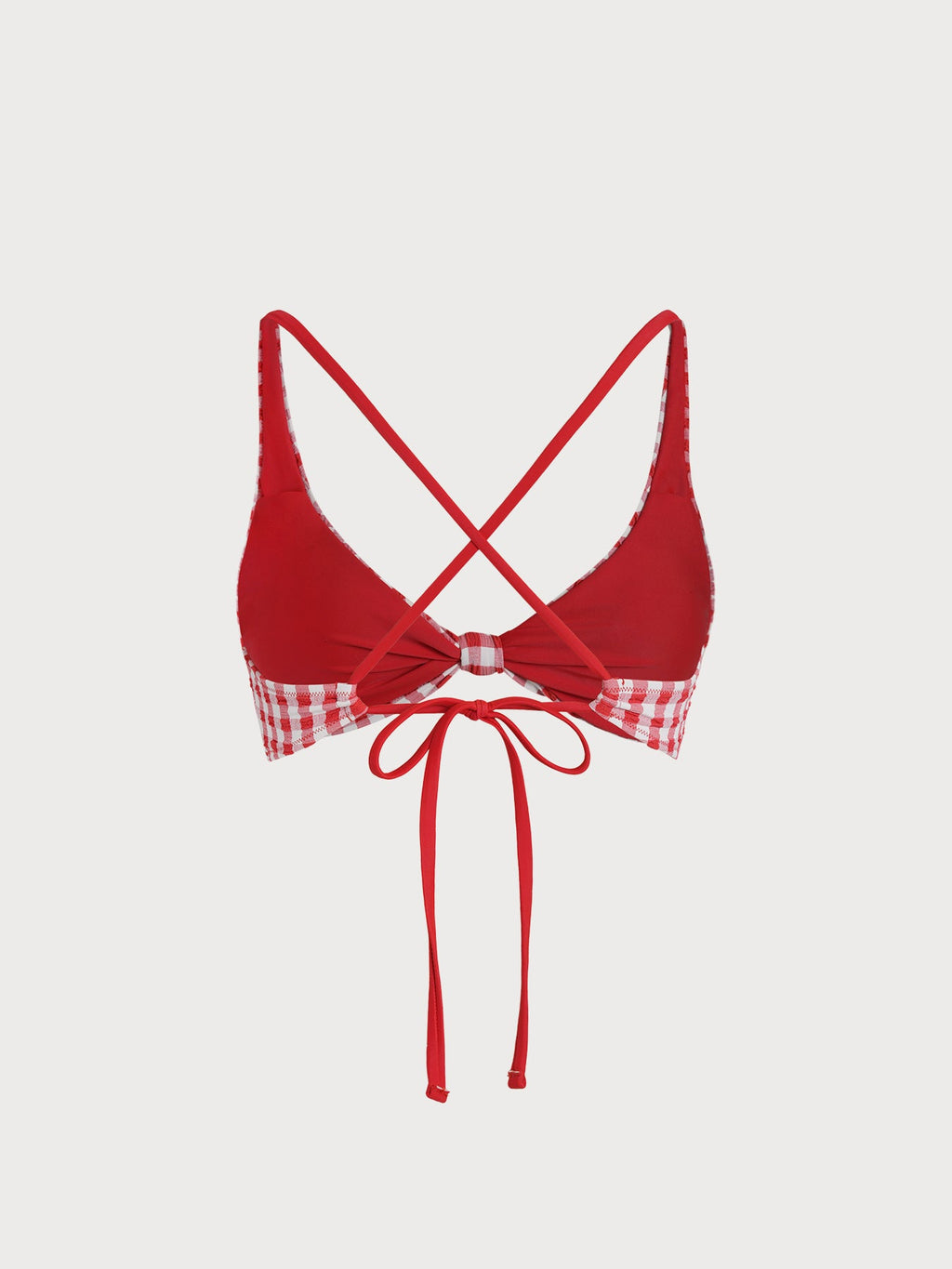 Şık Kırmızı Kareli Düğüm Bikini Üstü - Yaz Modası