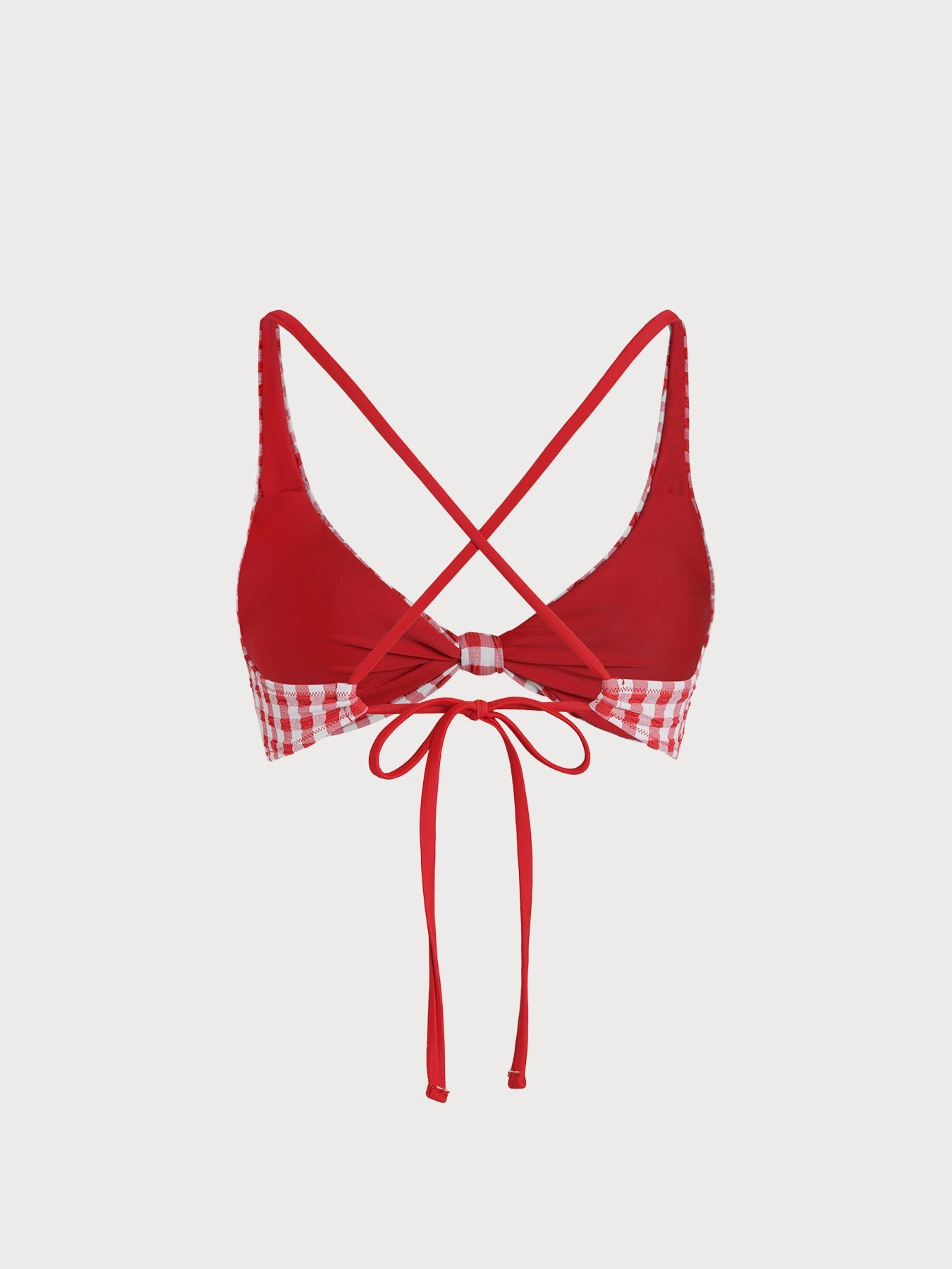 Şık Kırmızı Kareli Düğüm Bikini Üstü - Yaz Modası