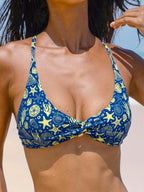 Mavi Ters Çevirilebilir Desenli Bikini Üstü