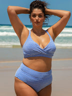 Mavi Jakarlı Büyük Beden Bikini Üstü - Şık ve Rahat