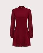 Kırmızı Mock Neck Şeffaf Mini Elbise