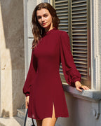 Kırmızı Mock Neck Şeffaf Mini Elbise