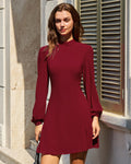 Kırmızı Mock Neck Şeffaf Mini Elbise