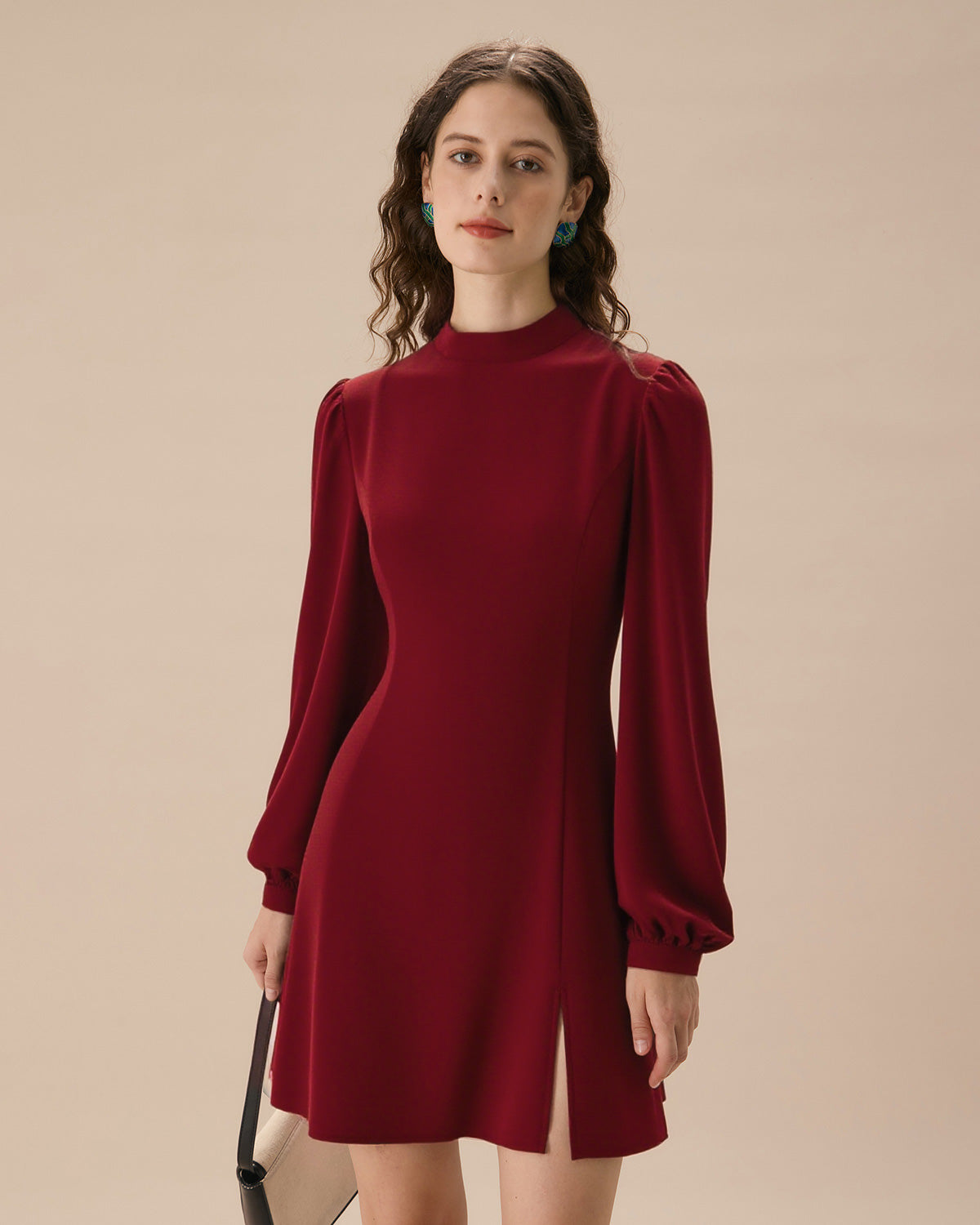 Kırmızı Mock Neck Şeffaf Mini Elbise