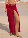 Şarap Kırmızısı Dokulu Şık Midi Etek