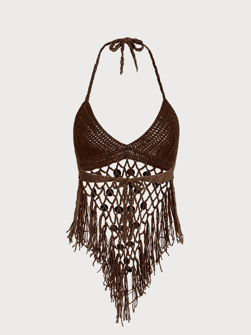 Premium Kahverengi Kılçık Halter Fringes Yüzme Kapatıcı