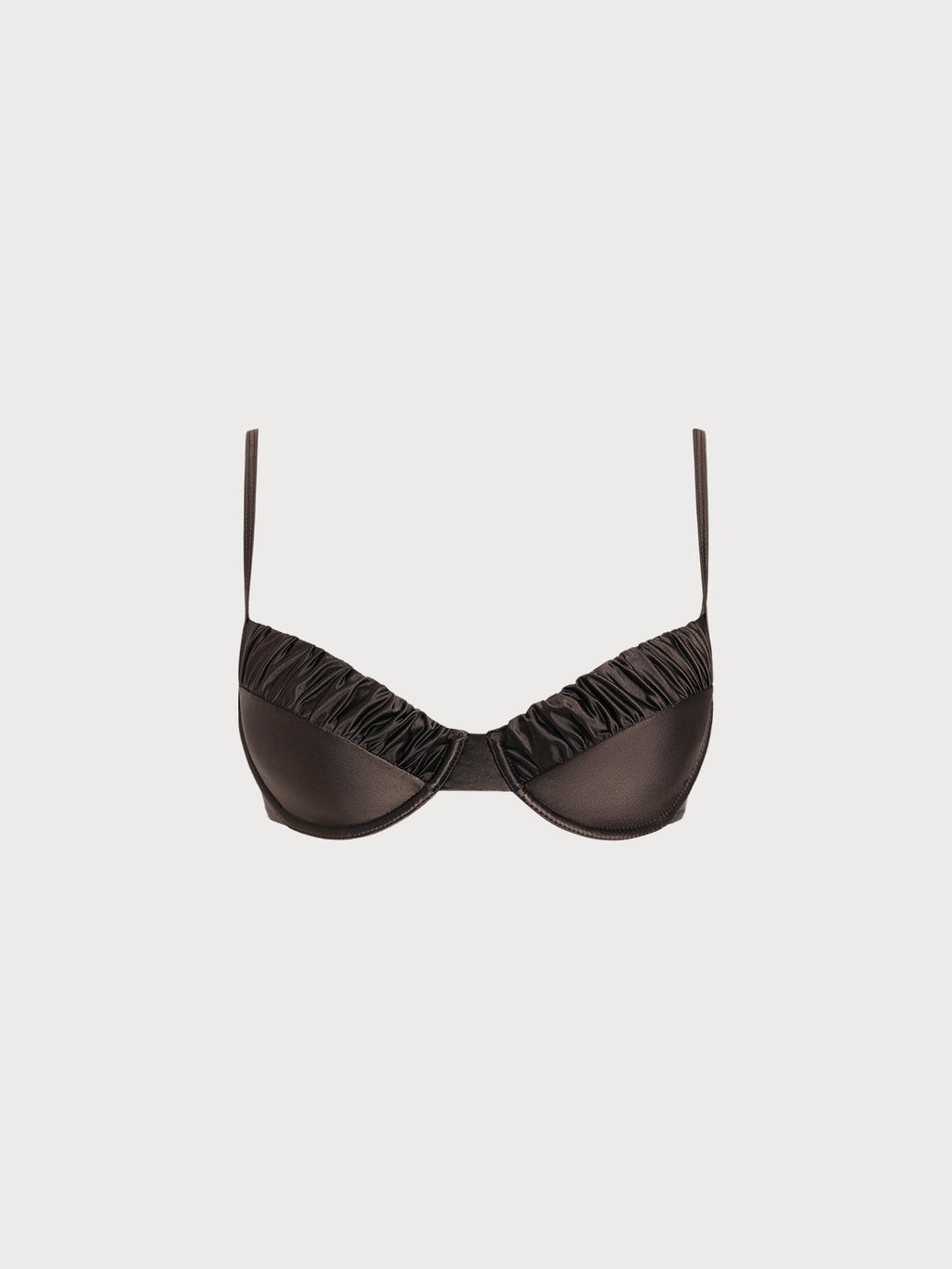 Şık Koyu Kahverengi Fırfırlı Destekli Bikini Üstü
