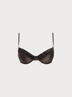 Şık Koyu Kahverengi Fırfırlı Destekli Bikini Üstü