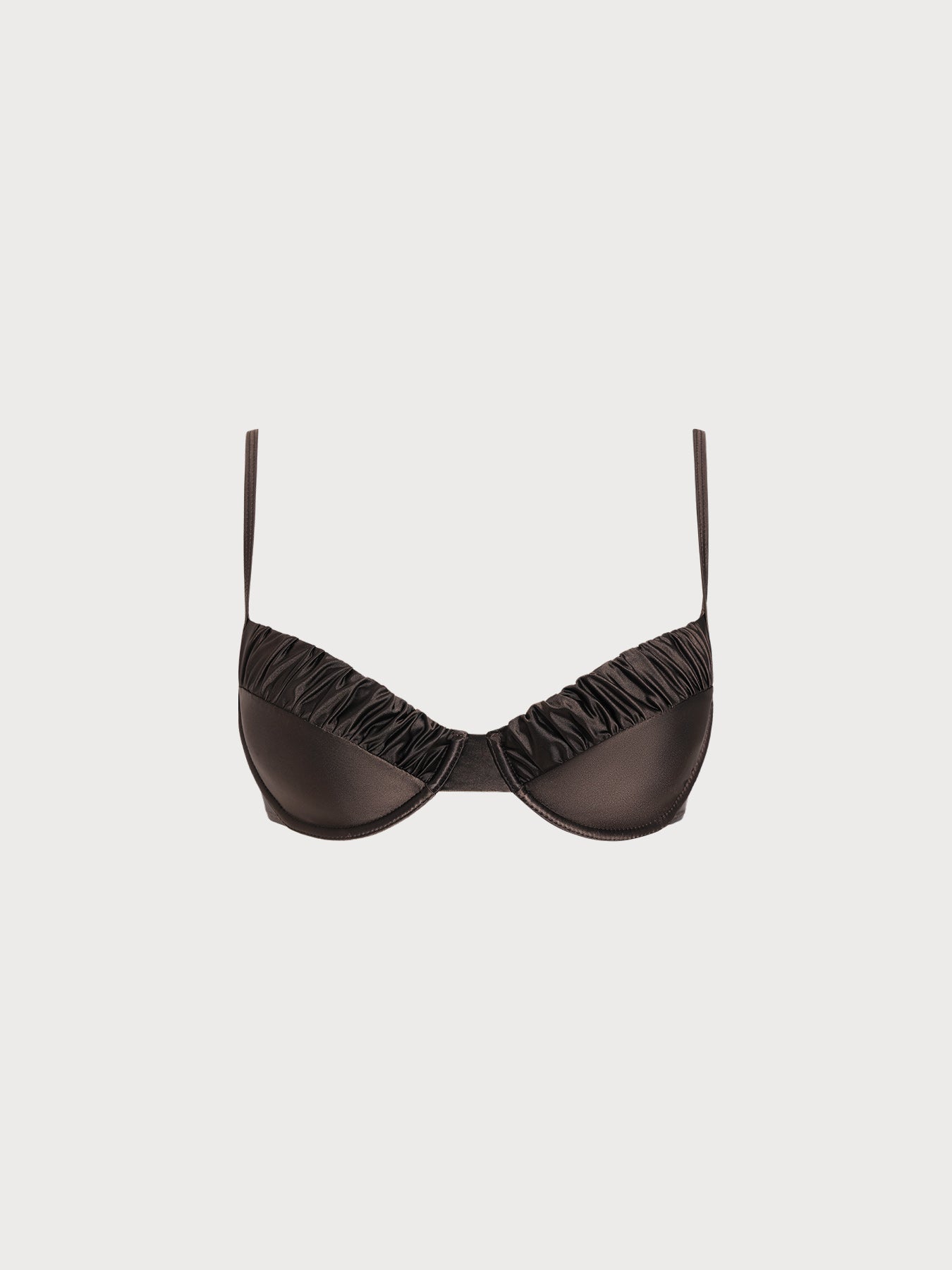 Şık Koyu Kahverengi Fırfırlı Destekli Bikini Üstü