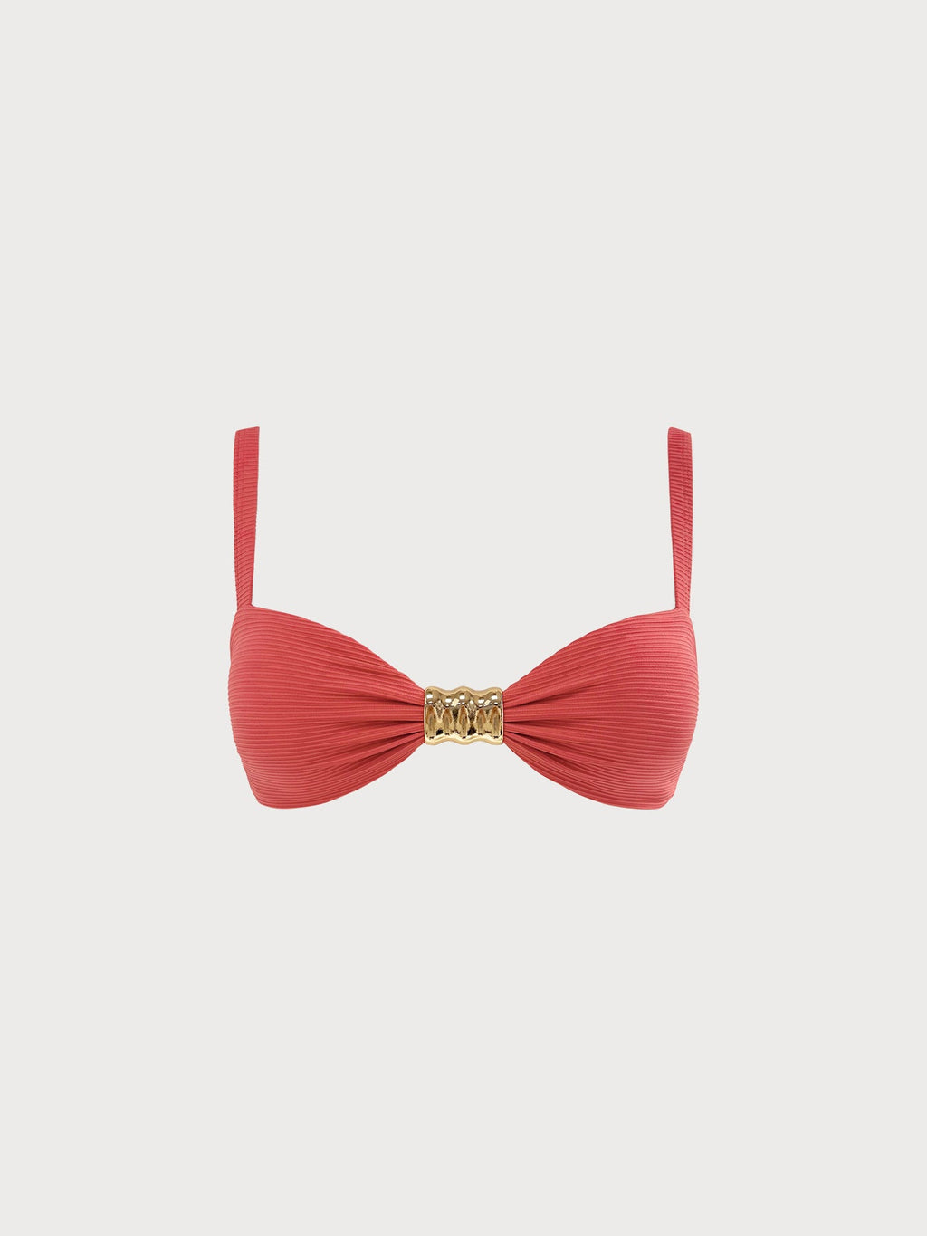Altın Detaylı Kırmızı Ribana Bikini Üstü - Şık ve Rahat