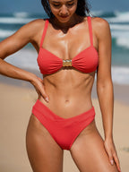 Altın Detaylı Kırmızı Ribana Bikini Üstü - Şık ve Rahat