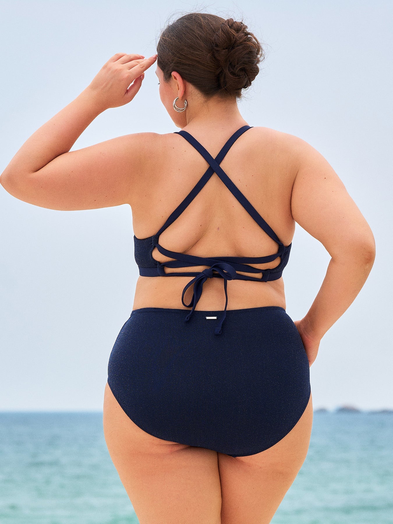 Şık Lacivert Büyük Beden Parlak Bikini Altı
