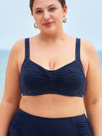 Parıltılı Lacivert X-Cross Büyük Beden Bikini Üstü
