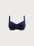 Parıltılı Lacivert X-Cross Büyük Beden Bikini Üstü
