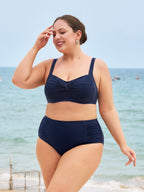 Parıltılı Lacivert X-Cross Büyük Beden Bikini Üstü