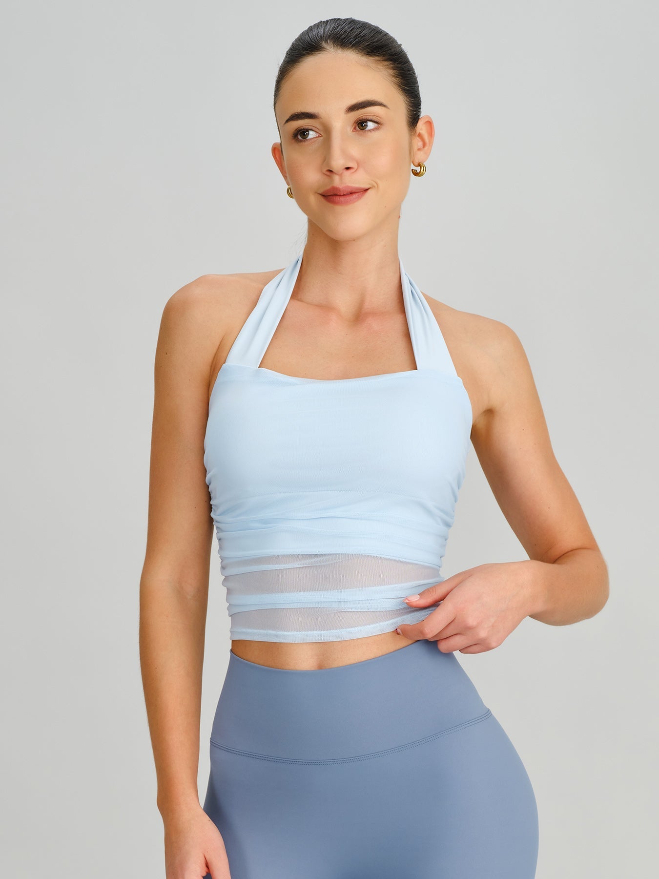 Premium Açık Mavi Fırfırlı Halter Yaka Spor Sütyeni
