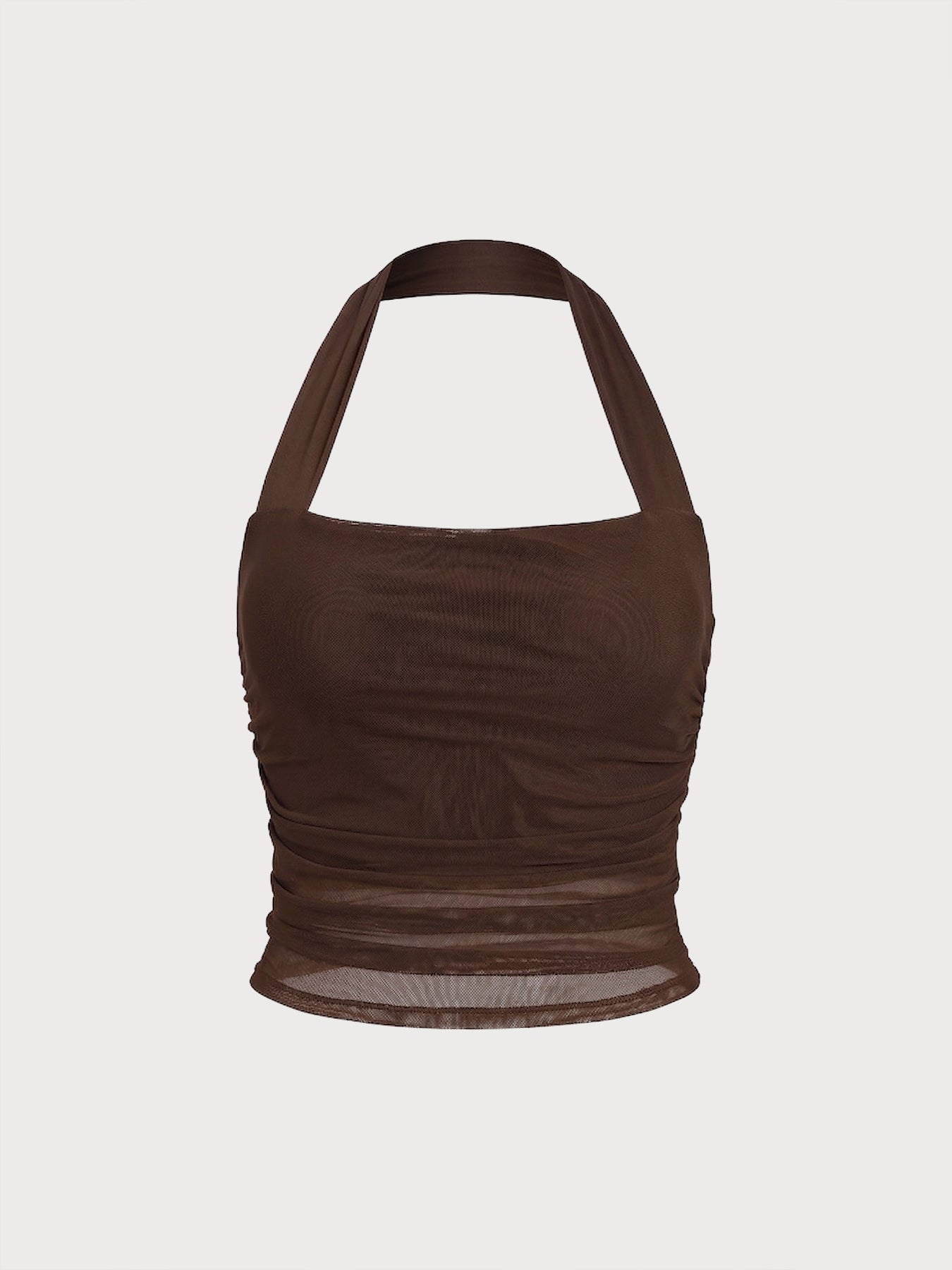 Şık Kahverengi Halter Yaka Şifon Crop Top