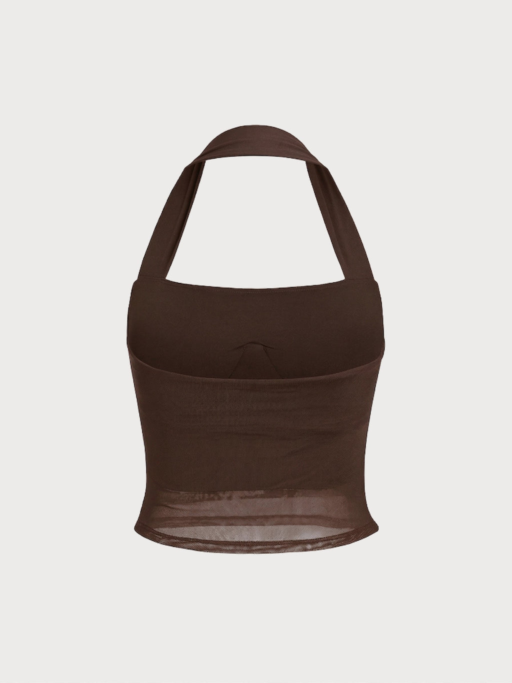 Şık Kahverengi Halter Yaka Şifon Crop Top