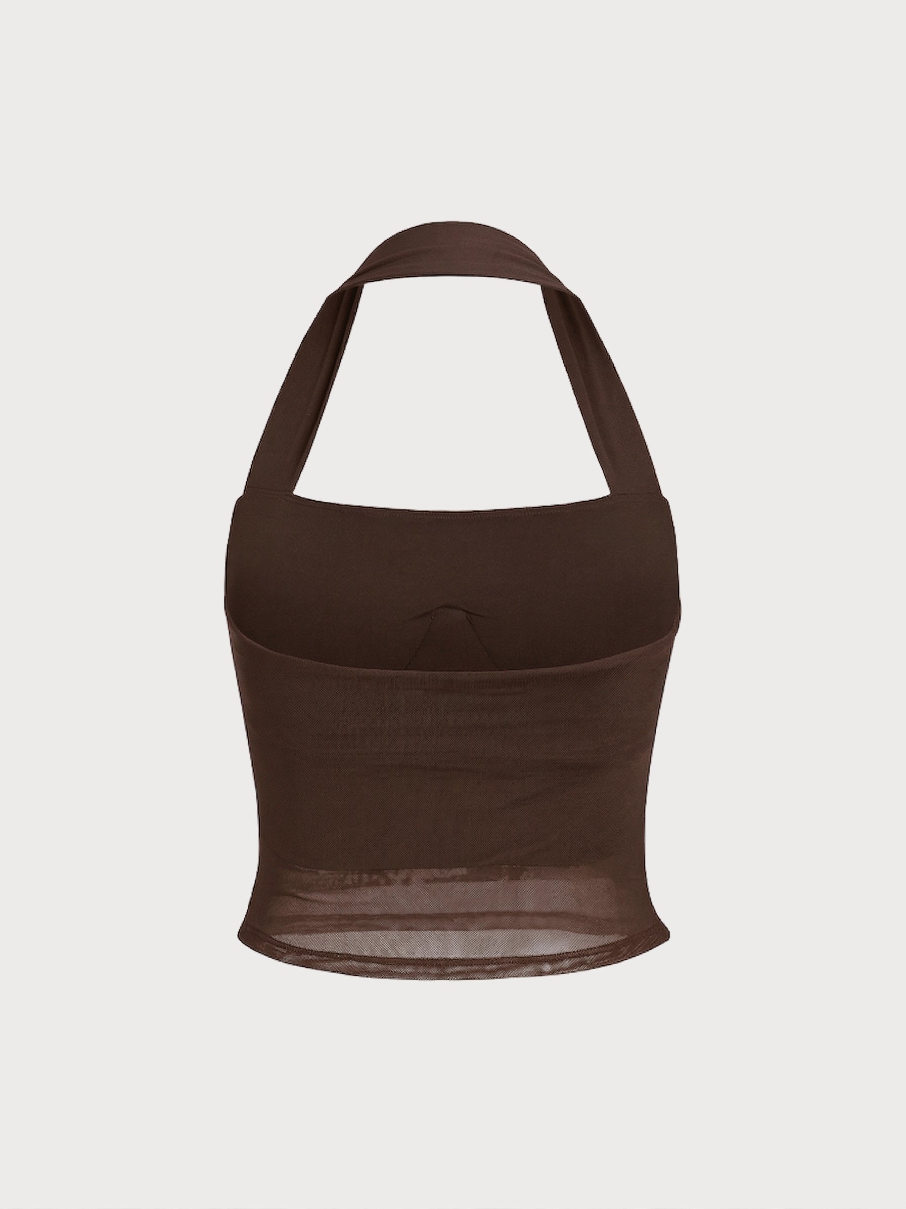 Şık Kahverengi Halter Yaka Şifon Crop Top
