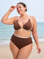 Koyu Kahverengi Dokulu Büyük Beden Bikini Üstü - Şık ve Rahat