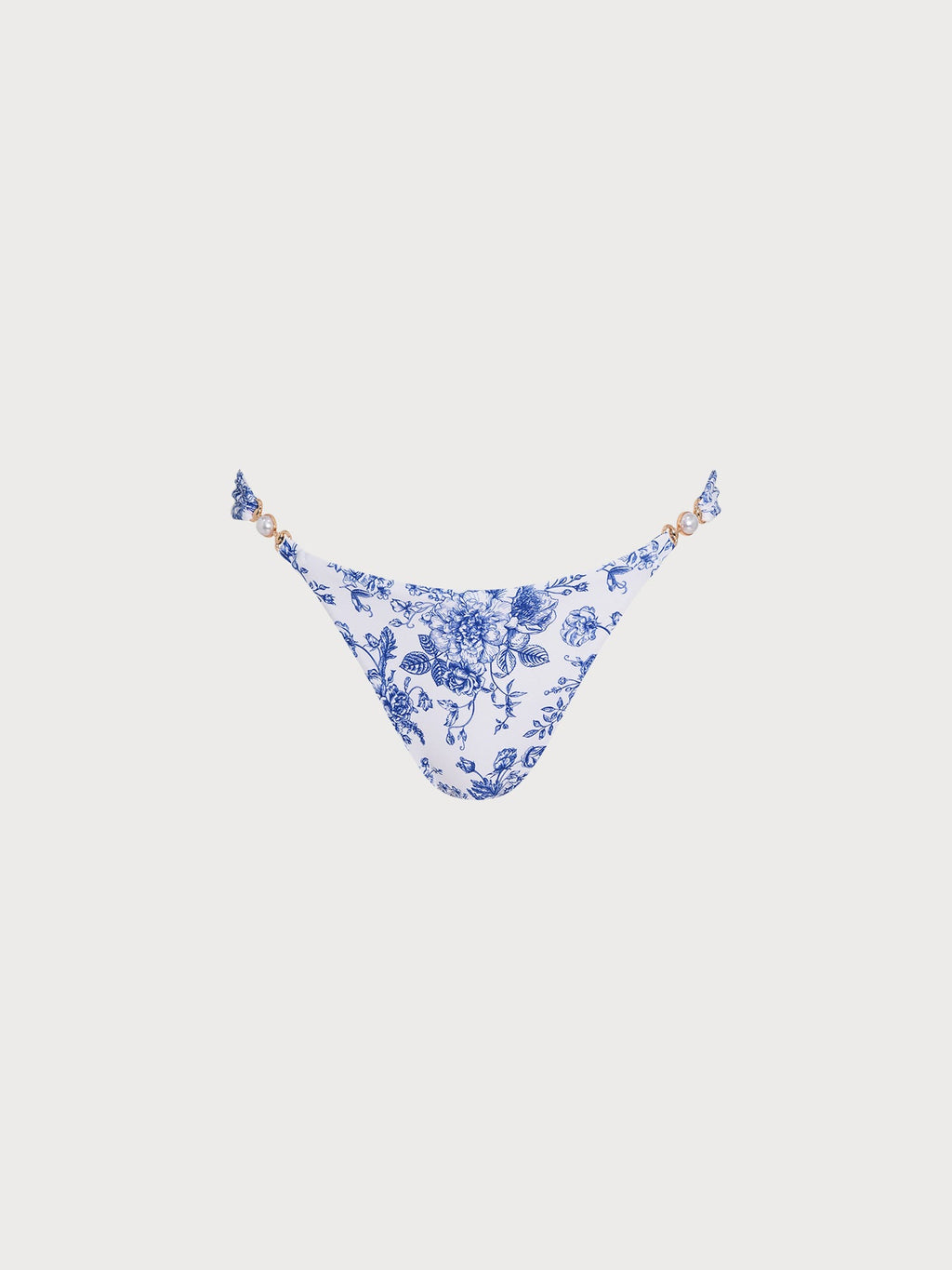 Şık Mavi Çiçekli İnci Detaylı Bikini Altı