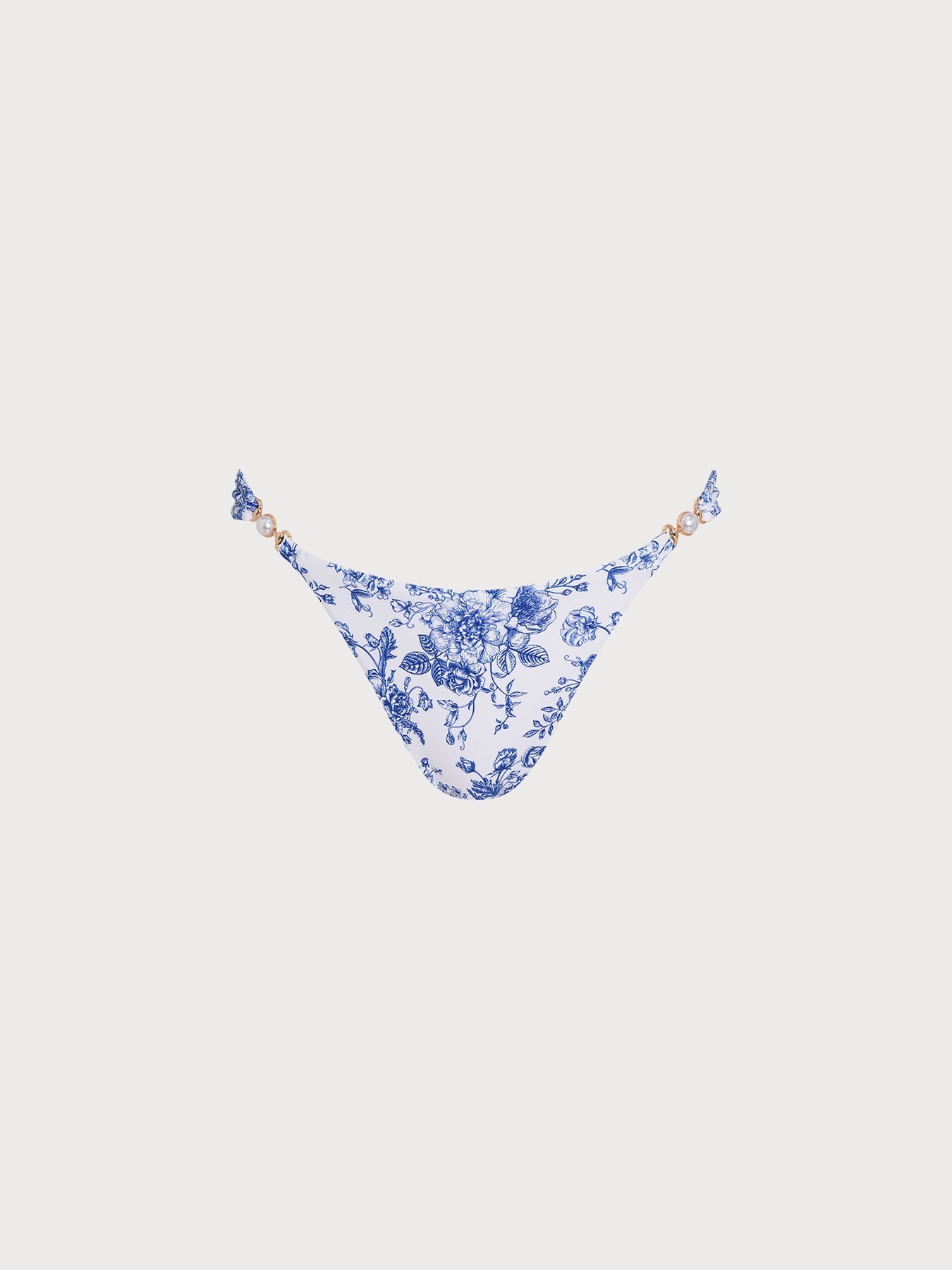 Şık Mavi Çiçekli İnci Detaylı Bikini Altı
