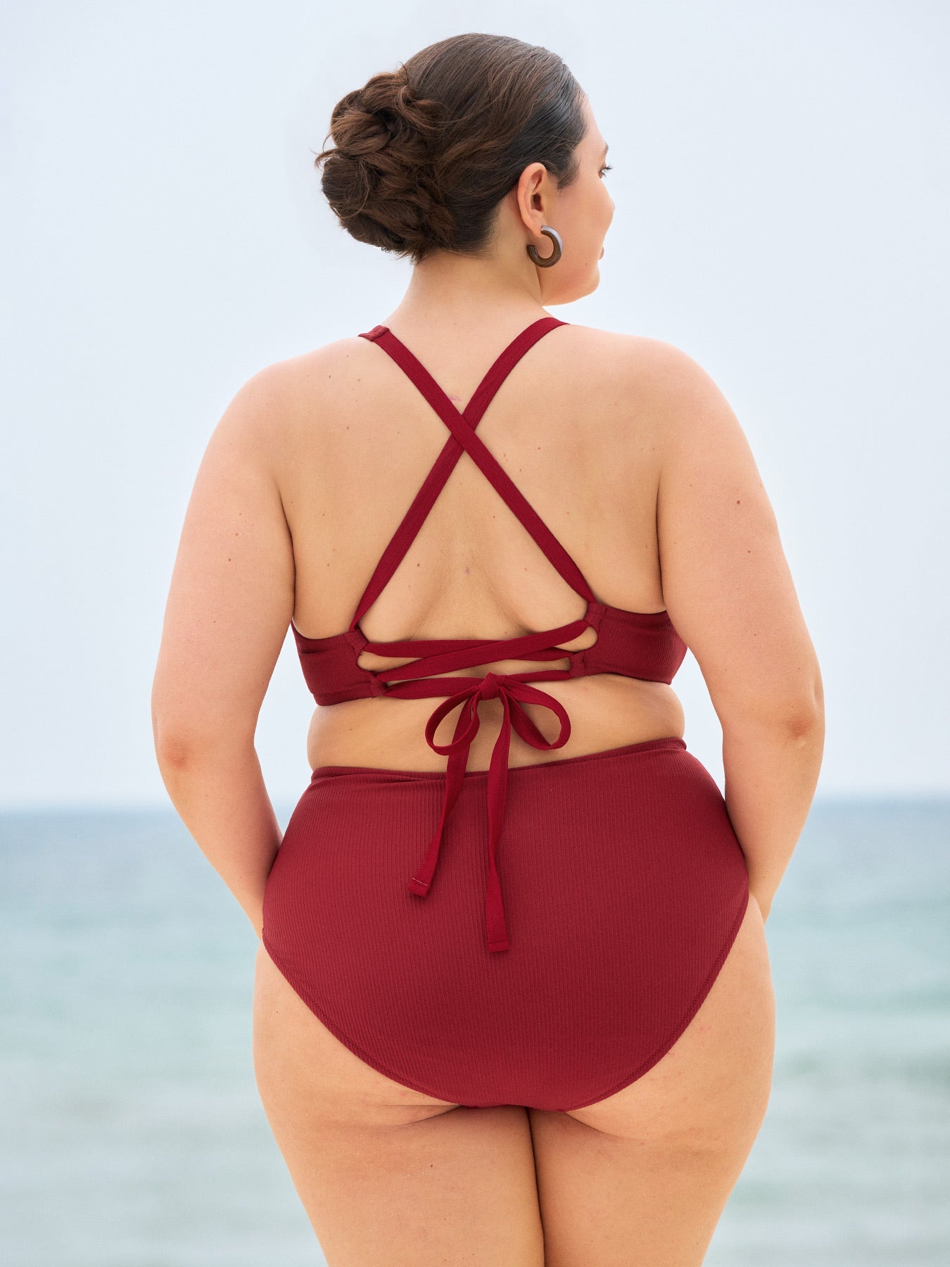 Şarap Renkli Ribanalı Büyük Beden Bikini Altı