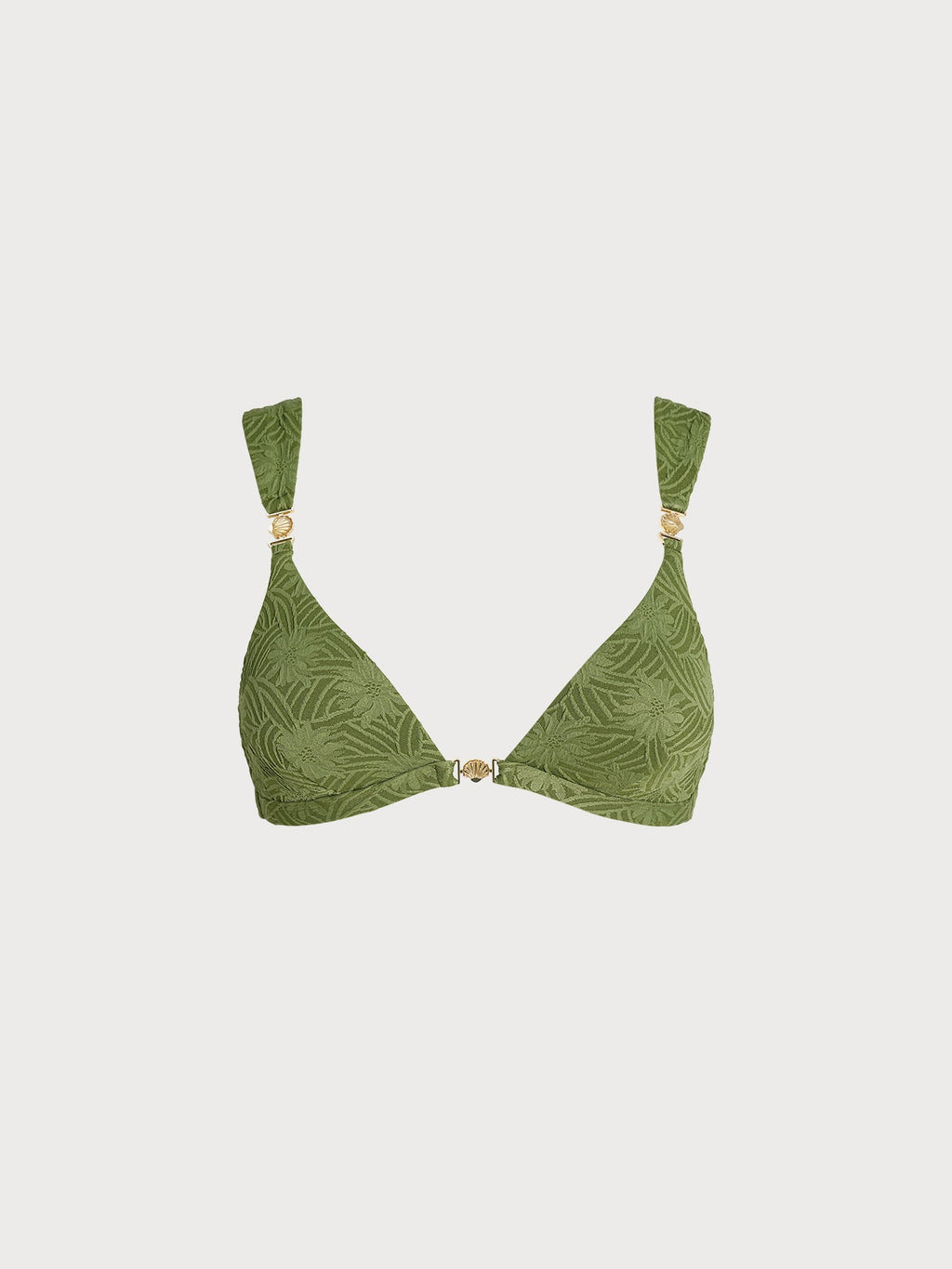 Dokulu Koyu Yeşil Altın Detaylı Bikini Üstü
