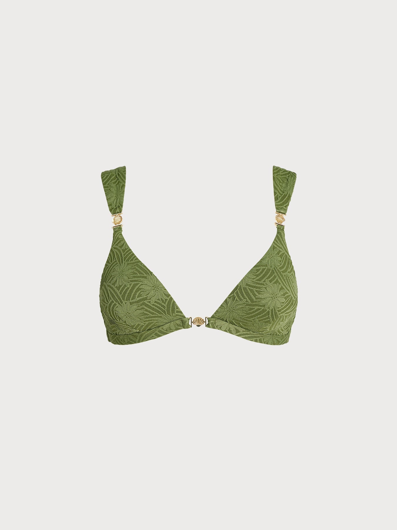 Dokulu Koyu Yeşil Altın Detaylı Bikini Üstü