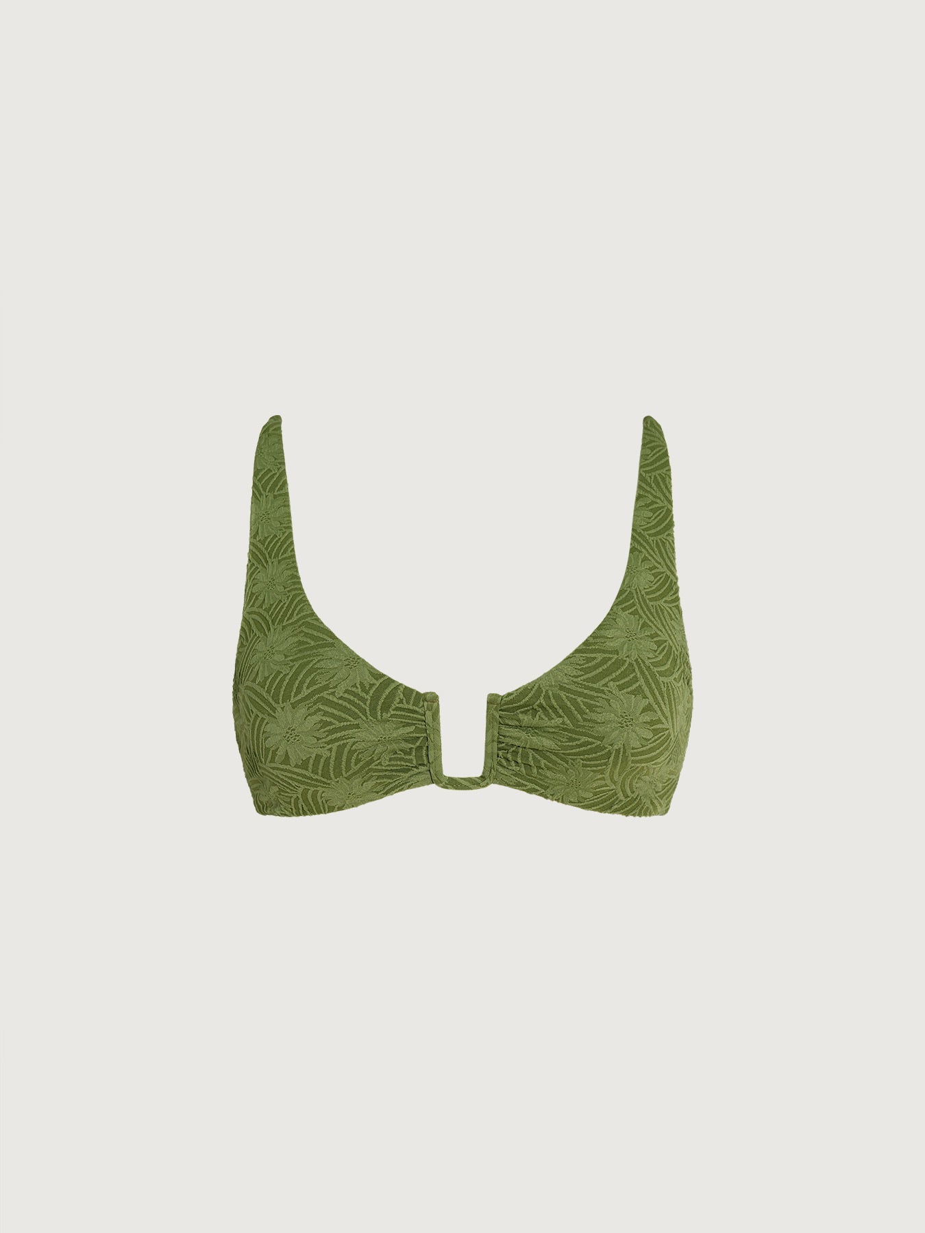 Şık Koyu Yeşil Dokulu U-Halka Bikini Üstü