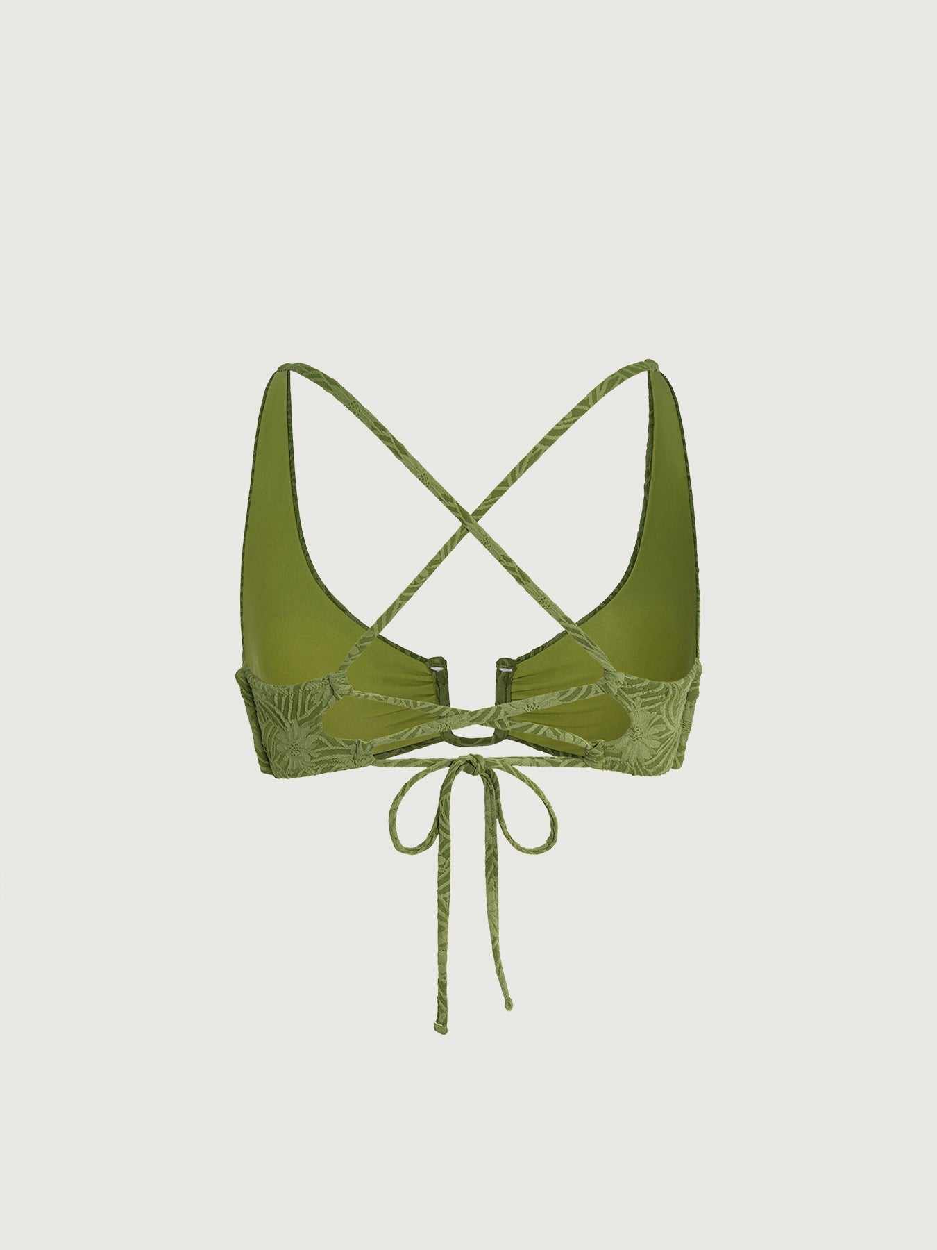 Şık Koyu Yeşil Dokulu U-Halka Bikini Üstü
