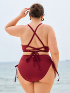 Ribanalı Kırmızı Büyük Beden Bikini Üstü - Şık ve Rahat