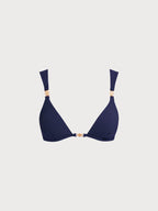 Altın Detaylı Lacivert Ribanalı Bikini Üstü