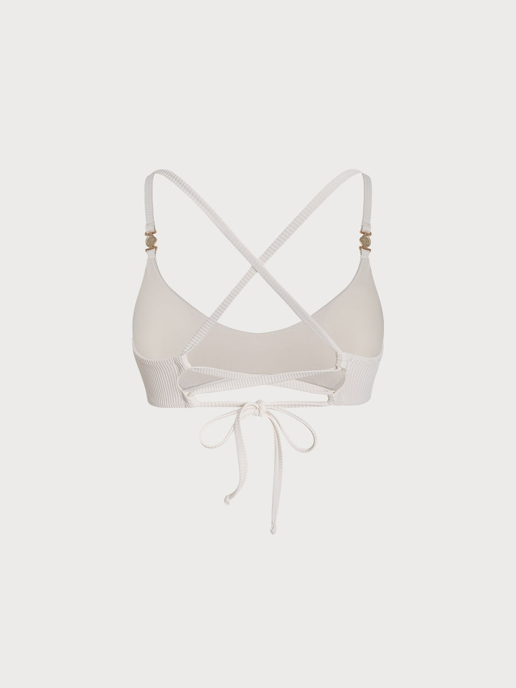 Off White Kırışık Yaka Altın Detaylı Bikini Üstü
