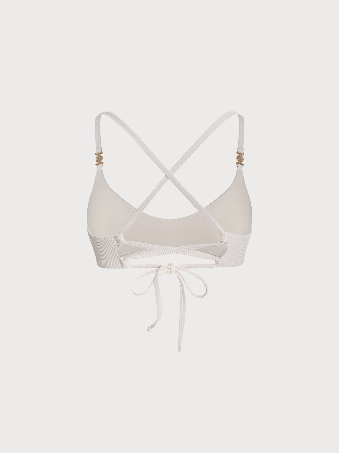 Off White Kırışık Yaka Altın Detaylı Bikini Üstü