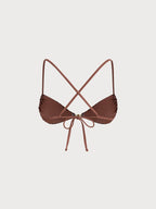 Leopar Desenli İnci Detaylı Çapraz Bikini Üstü