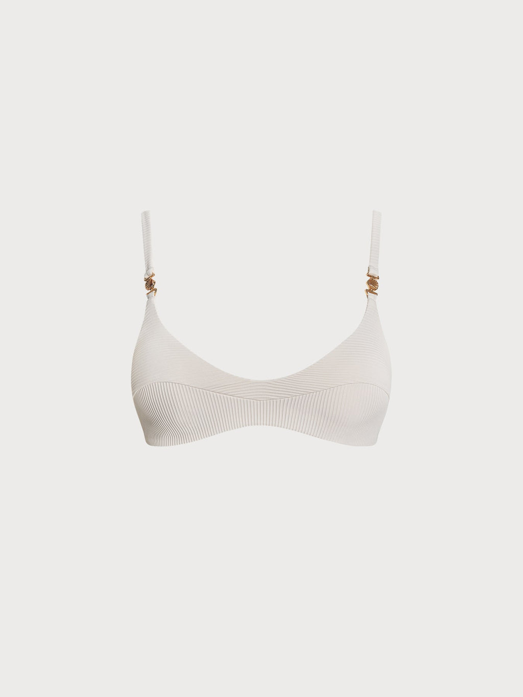 Off White Kırışık Yaka Altın Detaylı Bikini Üstü