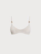 Off White Kırışık Yaka Altın Detaylı Bikini Üstü