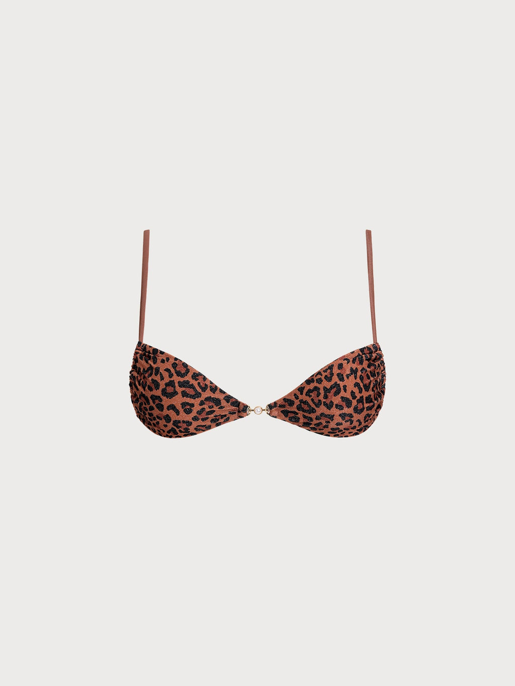 Leopar Desenli İnci Detaylı Çapraz Bikini Üstü