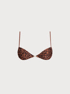 Leopar Desenli İnci Detaylı Çapraz Bikini Üstü