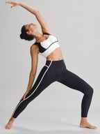 Yüksek Bel Siyah Yan Şerit Legging - 27 İnç