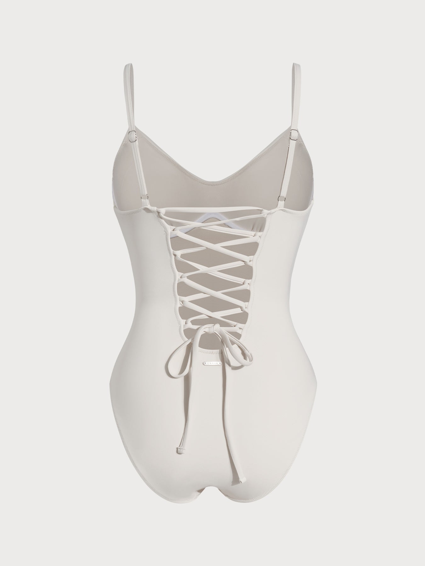 Off White Destekli Çapraz Sırtlı Tek Parça Mayo