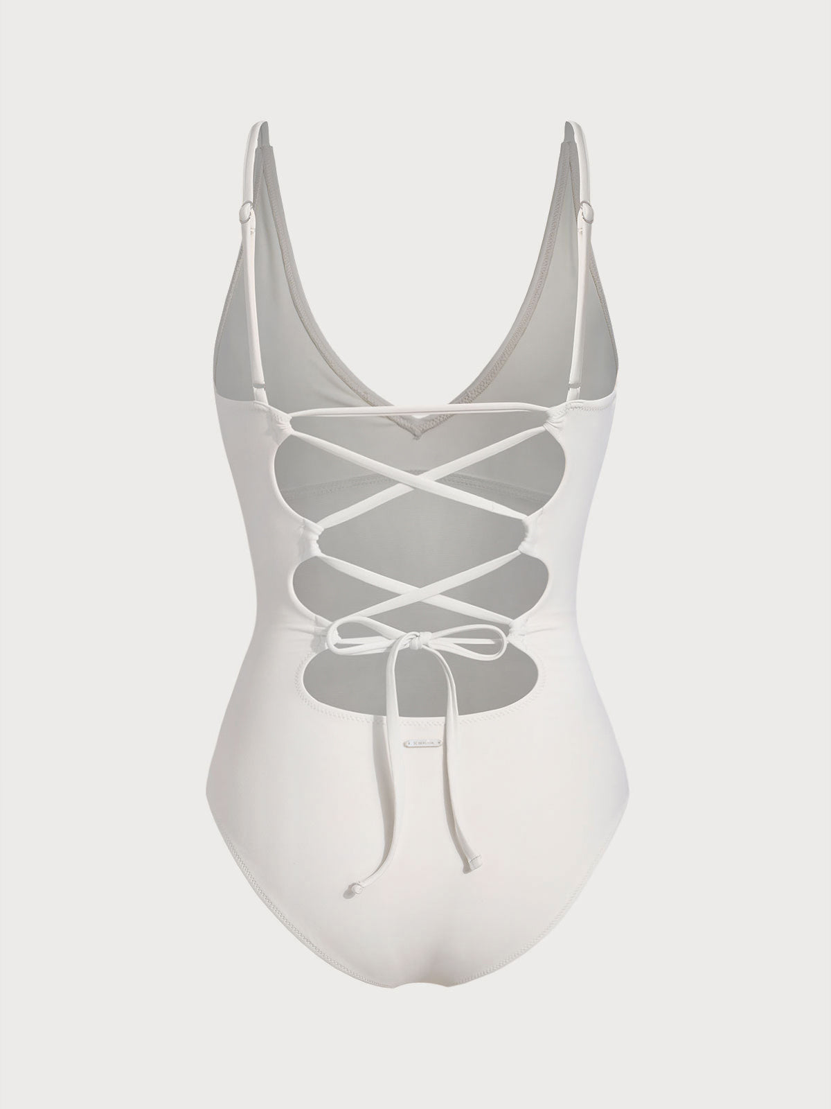 Off White V Yaka Uzun Torso Tek Parça Mayo - Karın Kontrol