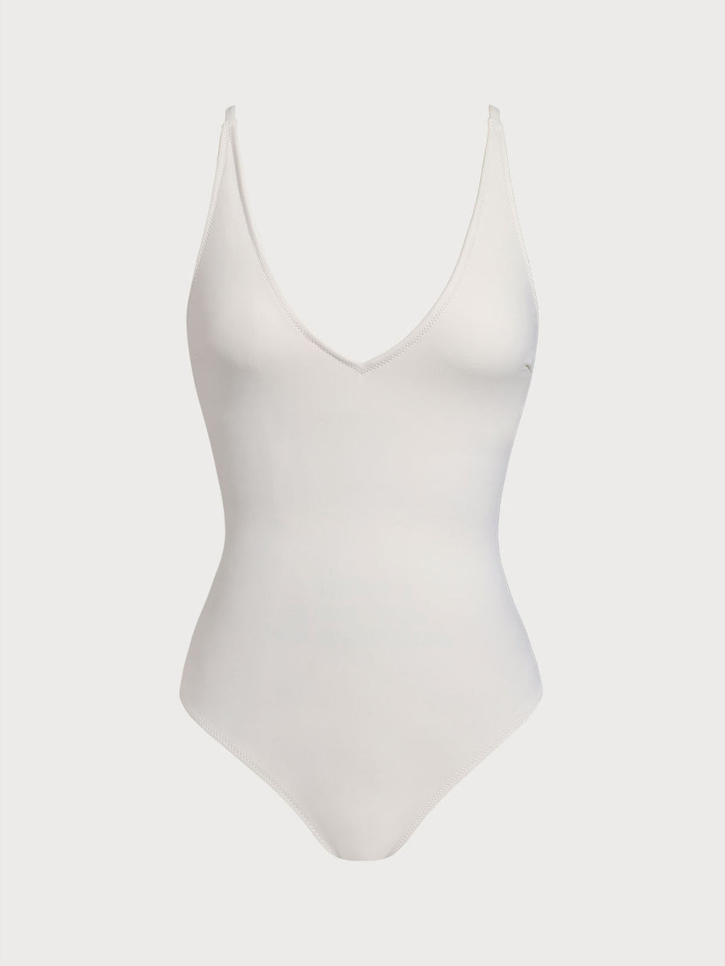 Off White V Yaka Uzun Torso Tek Parça Mayo - Karın Kontrol