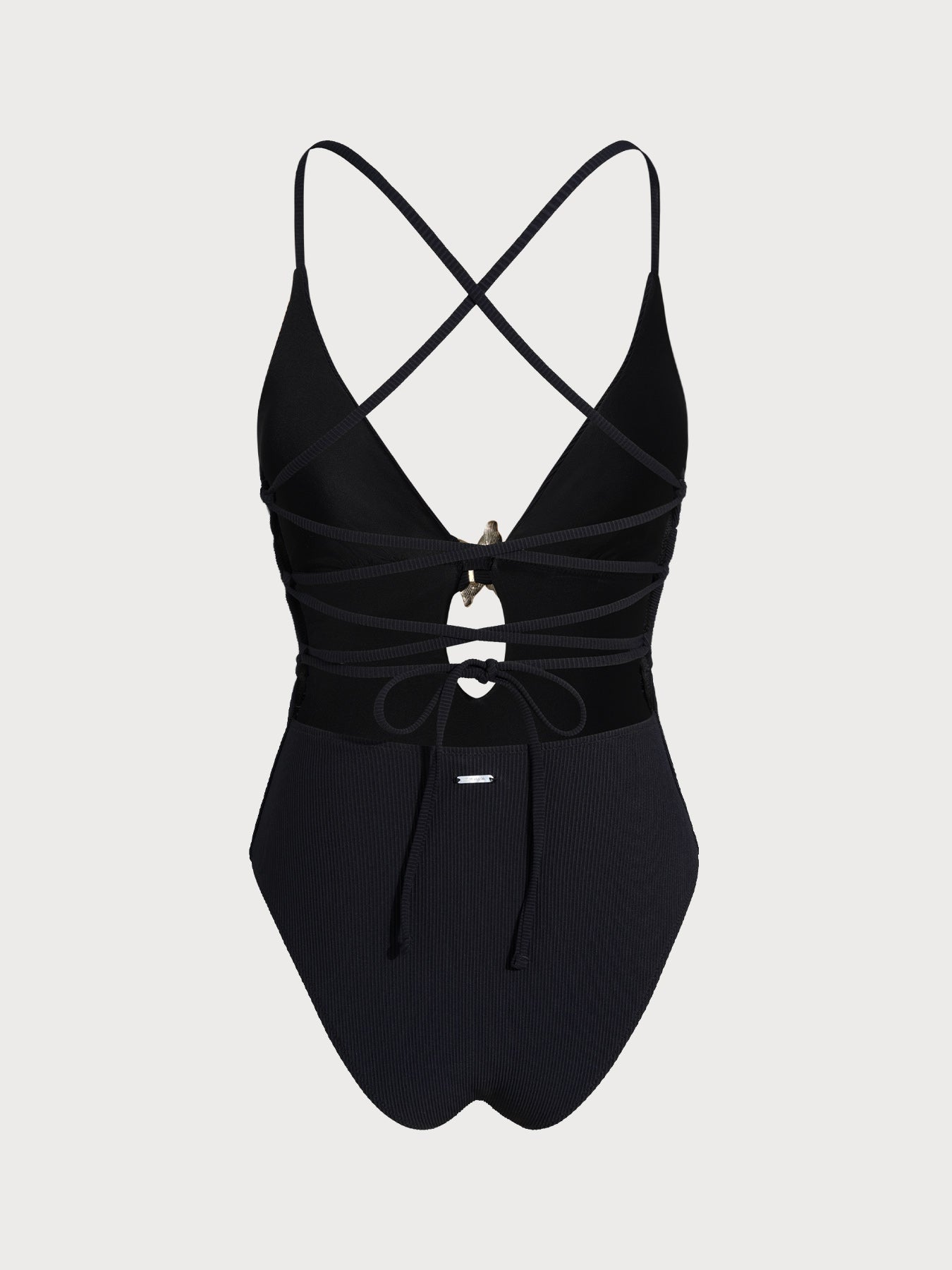 Yıldız Desenli Siyah Ribanalı Kadın Tek Parça Mayo