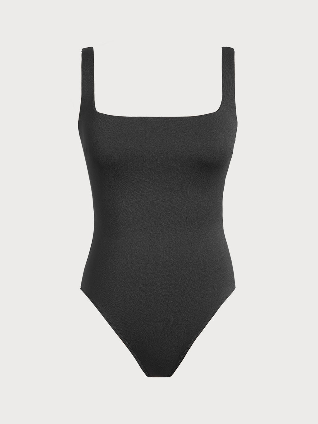 Siyah Dikişsiz Petal-Back Karın Kontrol Tek Parça - Uzun Torso