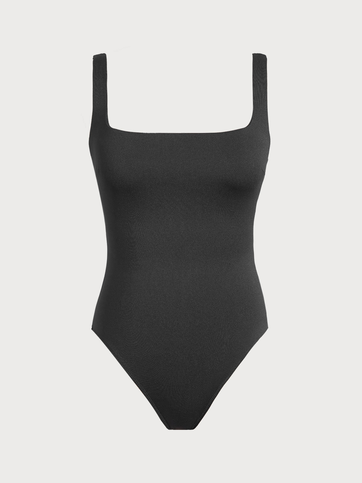 Siyah Dikişsiz Petal-Back Karın Kontrol Tek Parça - Uzun Torso