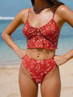 Şık Kırmızı Volanlı Tankini Üst - Yaz Plaj Modası